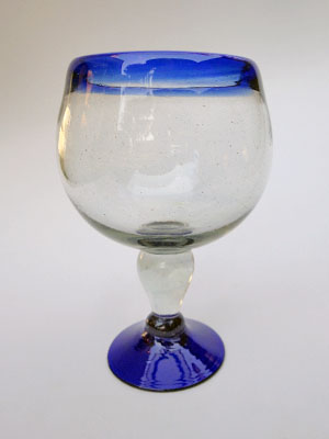 Wholesale MEXICAN GLASSWARE / 'Cobalt Blue Rim' shrimp cocktail 'Chabela' glasses  / These 'Chabela' glasses are used all over Mexican beaches to serve cold shrimp cocktail or Micheladas. It's name comes from a woman named Chabela, whose exhuberant curves were similar to those in the glass.